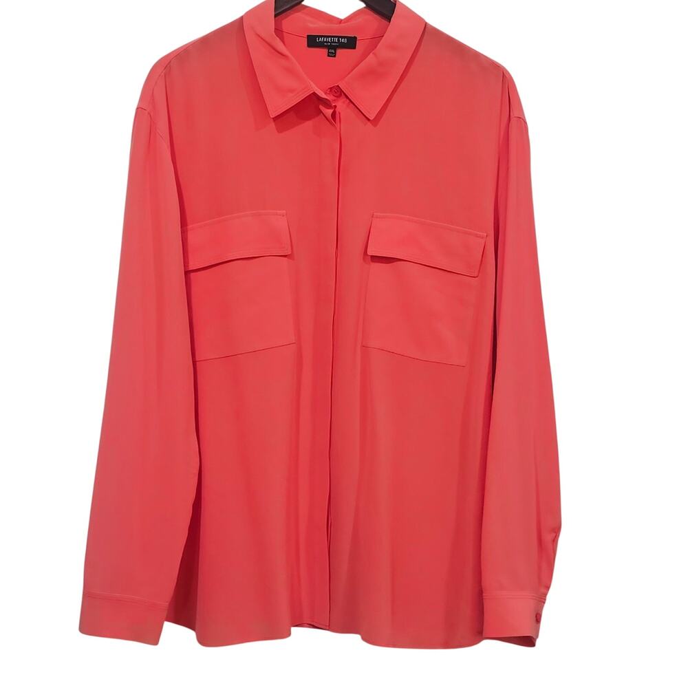 Lafayette 148 New York 100% SilkLong Sleeve Blouse Coral Size XXL